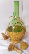 Vtg Wine Chiller Bottle w All 3 Stoppers Handmade in Italy Green Grass Wrapped - £23.79 GBP