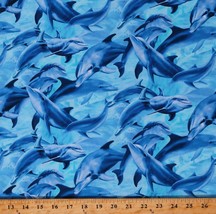 Cotton Dolphins Animals Aquatic Ocean Sea Blue Fabric Print by the Yard D413.01 - £11.15 GBP