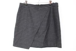 NWT Madewell 12 Gray Pinstripe Asymmetrical Wrap Wool Cotton Stretch Skirt C9855 - £22.44 GBP