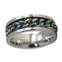 Rainbow Chain Spinner Ring Stainless Steel Anti Anxiety Meditation Band Sz 3-17 - £15.97 GBP