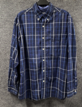 Chaps Shirt Mens Large Blue Plaid Stretch Easy Care Button Down Long Sleeve - $19.24