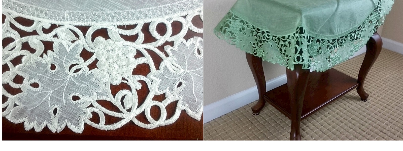 33&quot; Organza Round Green Embroidered Sheer Fabric Embroidery Grape Tablec... - $30.99