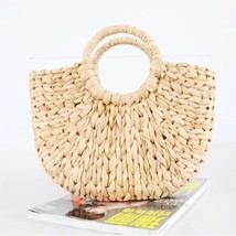 2021 Summer Beach Bag Handmade Straw  Bag Women Handbag Half Moon Tote Bag  Desi - £156.73 GBP
