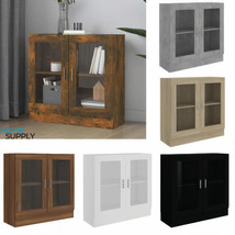 Modern Wooden 2 Door Vitrine Home Storage Cabinet Unit With Glazed Glass Display - £59.16 GBP+
