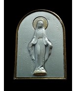Old Antique 3x2 in Standing our Lady of Lourdes Plaque engraved/silver/gold - £97.31 GBP