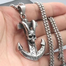 Baphomet Satanic Devil Skull Anchor Pendant Necklace Chain Men&#39;s Jewelry Gift - £7.95 GBP