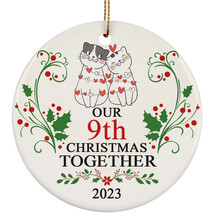 Funny Couple Cat Ornament Christmas Gift Decor 9th Wedding 9 Years Anniversary - £11.83 GBP