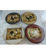 Retro Rooster Stoneware Salad Dessert Plates 8.5&quot;  Set of 4 Kim Poloson ... - $47.35 CAD