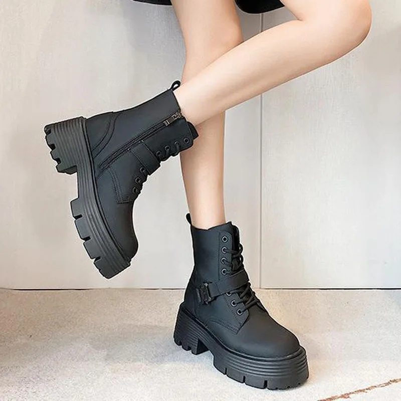 Black White Goth Leather Chelsea Boots Women  Platform Ankle Boots  Designer Buc - £224.46 GBP