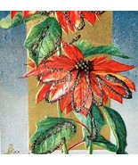 Best Christmas Wishes 1910s Greeting Postcard Poinsettia Glitter Embosse... - $24.99