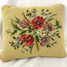 VTG Hand Sewn Pillow Wild Flowers Floral Roses Yellow Embroidered 10&quot;x13&quot; - $26.99