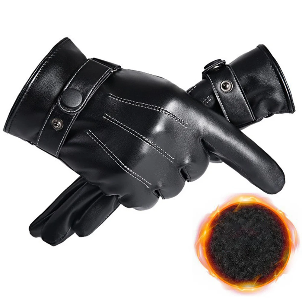 Men Full Finger Gloves PU Leather Protection Riding Gloves Waterproof Button - £9.61 GBP