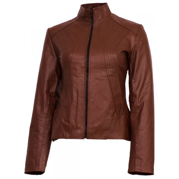 LE Classic Tan Brown Leather Jacket for Women