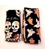 2 Sets Kitchen Towels 2-Happy Spooky Halloween Dead Black &amp; 2-Flying Ghosts - $30.02 CAD