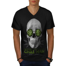 Chill Weed Stoner Rasta Shirt Chill Skull Men V-Neck T-shirt - £10.44 GBP