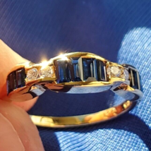 Earth mined Sapphire Diamond Deco Wedding Band Anniversary Ring 18k Gold - £1,472.30 GBP