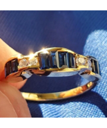 Earth mined Sapphire Diamond Deco Wedding Band Anniversary Ring 18k Gold - £1,470.66 GBP