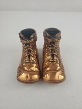 Vintage Pair of Bronzed Copper Tone Baby High Top Booties Shoes Nursery ... - £15.92 GBP