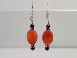 Solid Sterling 925 Silver Handcrafted Earrings with Faceted Carnelian Stones - £15.92 GBP