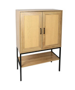 2 Rattan Doors Free Standing Sideboard Storage Cabinet with Bottom Shelf... - £121.14 GBP
