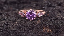 African Amethyst Engagement Ring With CZ Stone 14K Rose Gold Plated Ring For Her - £44.46 GBP