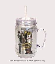 DC Comics Harley Quinn Double Wall Acrylic Mason Jar with Straw, NEW UNUSED - £6.28 GBP