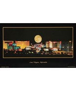 Las Vegas NV Poster Full Moon Over Strip US Seller 15"X26" Free Shipping/Returns - $11.75