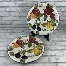 Oneida Vintage Fruit 10.5 Inches Dinner Plates SET OF 2 Blue Rim - $19.94