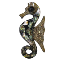 Seahorse Wall Hanging Abalone Lucite Bettys Shells Vtg 1960s MCM Vtg Seashore - £19.94 GBP