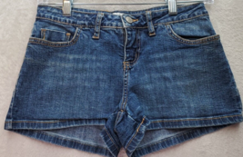 No Boundaries Shorts Women&#39;s Size 5 Blue Denim Stretch Cotton Pockets Flat Front - £12.51 GBP