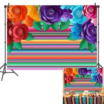 Color Stripe Photography Backdrops Birthday Mexican Fiesta Theme Paper Flower Ph - £11.85 GBP
