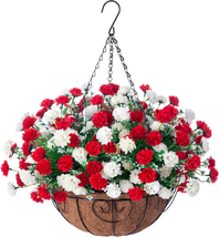 Artificial Mums Flowers in 12&quot; Hanging Basket, Flower Hanging Planter, Silk Dais - £38.77 GBP