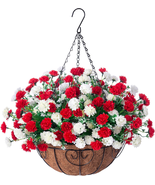 Artificial Mums Flowers in 12&quot; Hanging Basket, Flower Hanging Planter, S... - £38.81 GBP