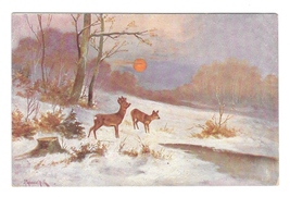 Artist Signed Wooded Winter Scene Deer W.R.B. &amp; Co Vienne Serie 22 - 47 ... - £4.38 GBP