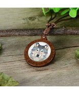 Wolf Head Wood Prism 3D Like Animal Necklace On Adjustable Wax Rope Neck... - $13.00 CAD
