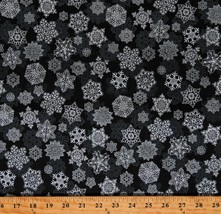 Cotton Snowflakes Silver Metallic on Black Christmas Fabric Print BTY D407.23 - £11.82 GBP