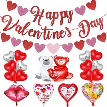 Red Glitter Happy Valentines Day Banner And Valentines Heart Garland Valentine - £24.05 GBP