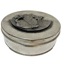 Vintage Empty 3D Metal Round Candy Tin Golf Themed 6&quot; Silver - $15.62