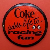 COKE Adds Life to Racing Fun Vintage Coca-Cola Advertising Pin Button Pinback - £15.62 GBP