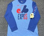Nike Shirt Men Large Blue Montreal Expos Long Sleeve Crew Neck New L - $38.88