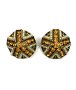 Vintage Seed Pearl Earrings Hollycraft Signed Dome Round Amber Topaz 1954 - $33.00