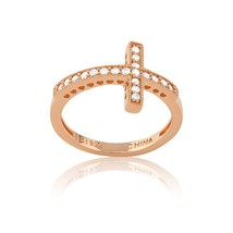 Sterling Silver CZ Sideways Cross Ring - Rose Gold Plated - £48.93 GBP