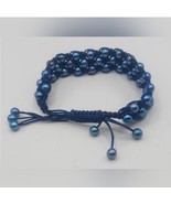 Woven Beaded Blue Pearl Bracelet, adjustable - $1,113.85 MXN