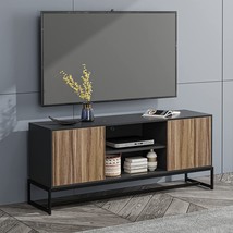 Soges Tv Stand For Tv Up To 60 Inches, Modern Entertainment, Black And Walnut - £170.27 GBP