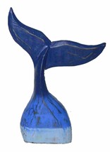 Hand Carved Wood Humpback Ombre Blue Whale Tail Table Top Carving Sculpt... - $24.69