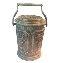 Vintage Ice Bucket Grapes Faux Wood Grain Green with Handle Molded Plastic - £19.42 GBP