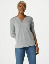 Martha Stewart V-Neck 3/4-Sleeve Sweater with Ribbed Details Heather Gre... - £12.79 GBP