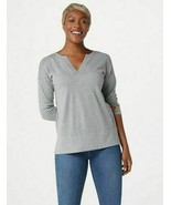 Martha Stewart V-Neck 3/4-Sleeve Sweater with Ribbed Details Heather Gre... - $305.44 MXN