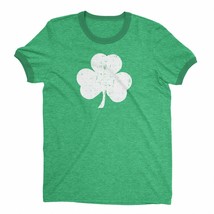Retro Style Shamrock T-Shirt Ringer Distressed Vintage Green Irish St... - £15.92 GBP