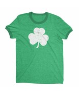 Retro Style Shamrock T-Shirt Ringer Distressed Vintage Green Irish St... - $19.98